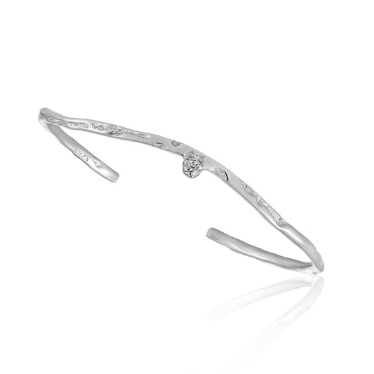 Irregular CZ Wave 925 Sterling Silver Open Bangle