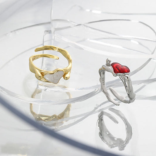 Shilla - CZ Heart 925 Sterling Silver Adjustable Ring