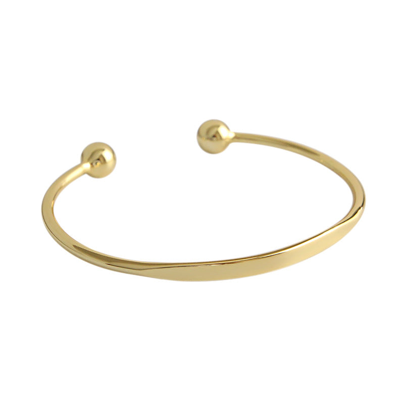 Hanna - Minimal Gold Beads 925 Sterling Silver Open Bangle