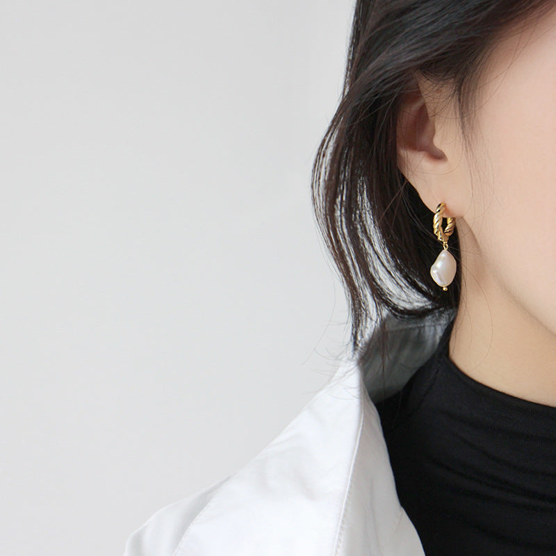 Carla Pearls Silver Hoop Earrings