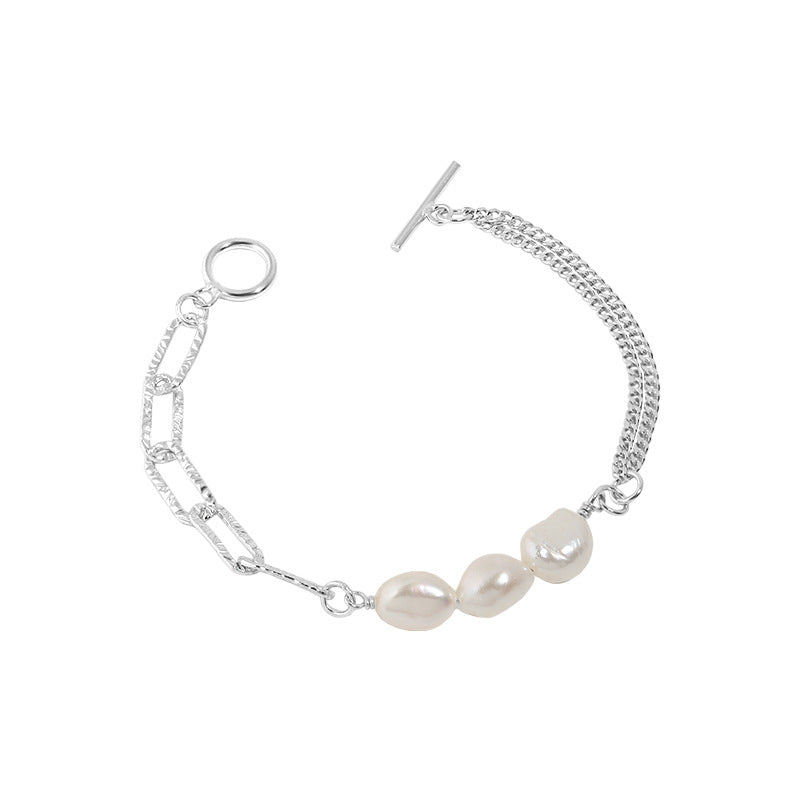 Asal- Hollow Chain Baroque Natural Pearl 925 Sterling Silver Bracelet