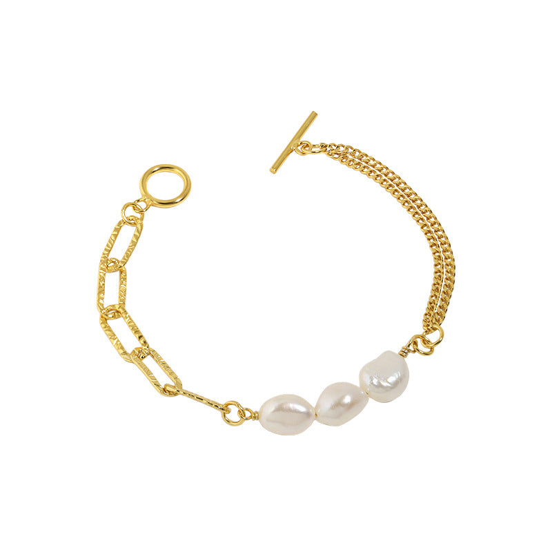 Asal- Hollow Chain Baroque Natural Pearl 925 Sterling Silver Bracelet