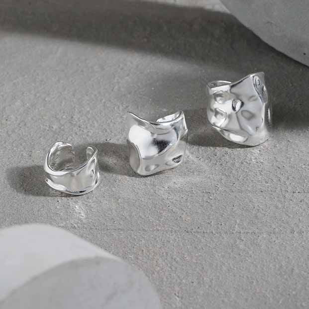 River Flow 925 Sterling Silver Ear Cuff Silver Non-Pierced Earcuff