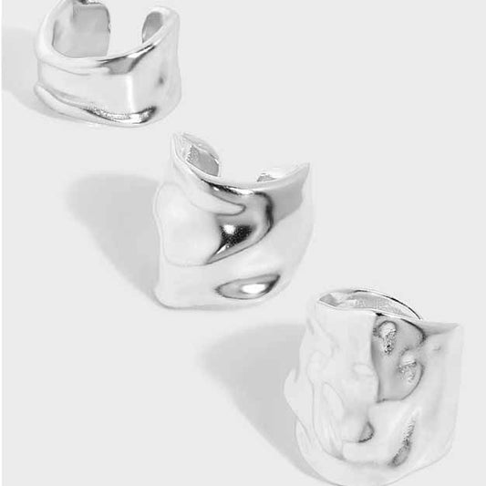 River Flow 925 Sterling Silver Ear Cuff Silver Non-Pierced Earcuff