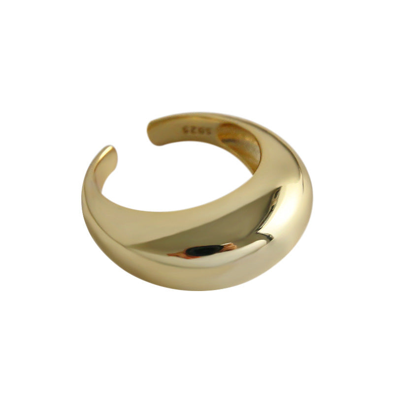 fashion personality geometric exaggeration elliptical smooth S925 pure silver ring for women