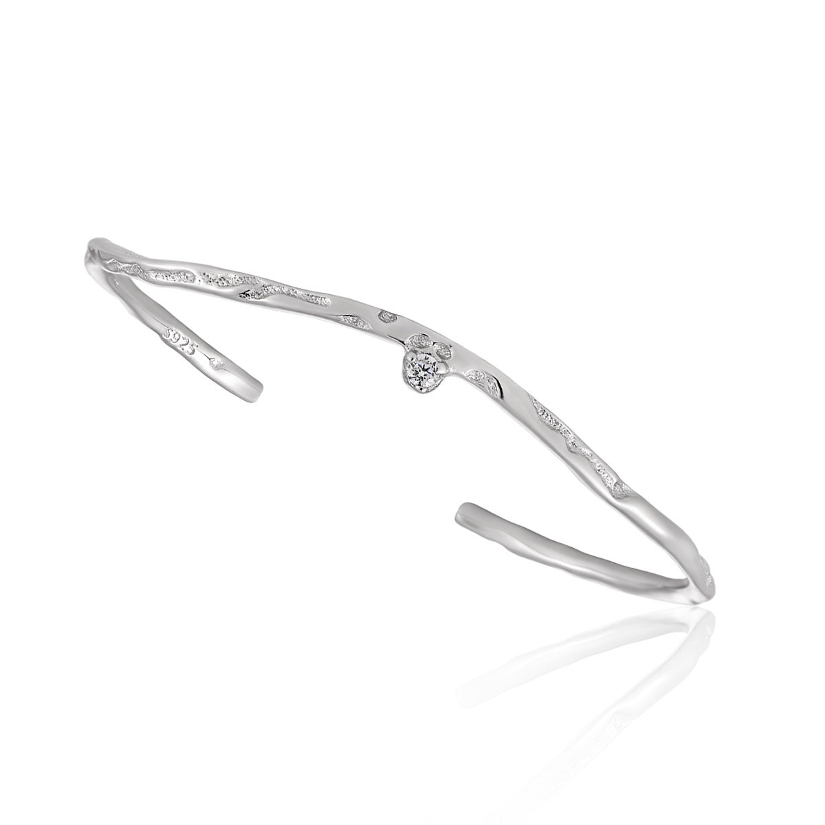 Irregular CZ Wave 925 Sterling Silver Open Bangle