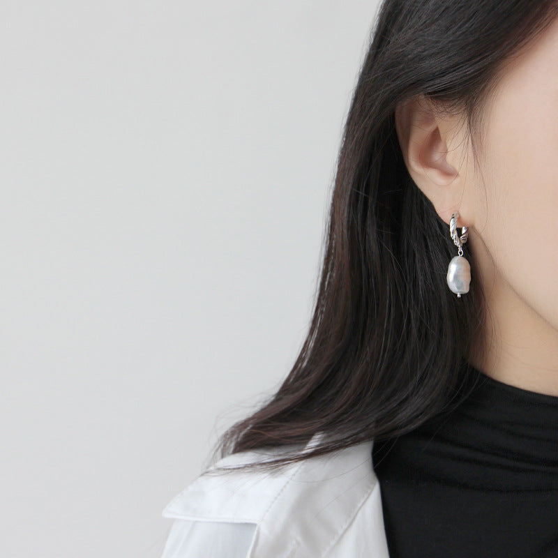 Carla Pearls Silver Hoop Earrings