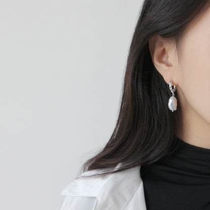 Carla Pearls Silver Hoop Earrings