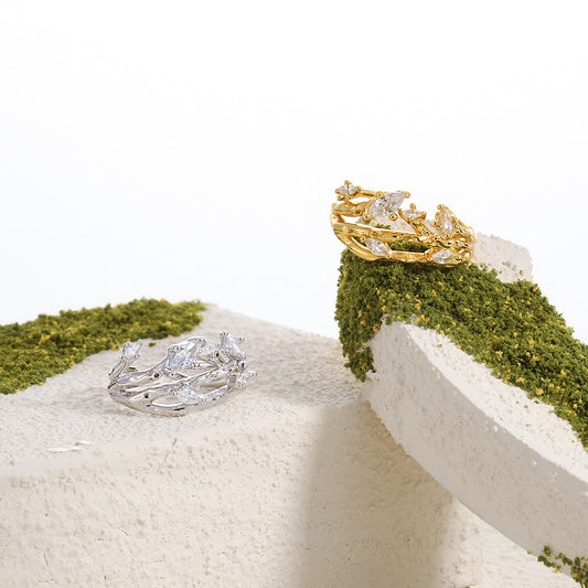 Naaz -  Irregular CZ Tree Branch 925 Sterling Silver Adjustable Ring