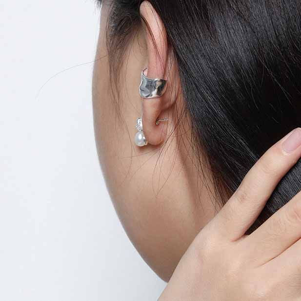 River Flow 925 Sterling Silver Ear Cuff Silver Non-Pierced Earcuff