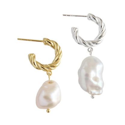 Carla Pearls Silver Hoop Earrings