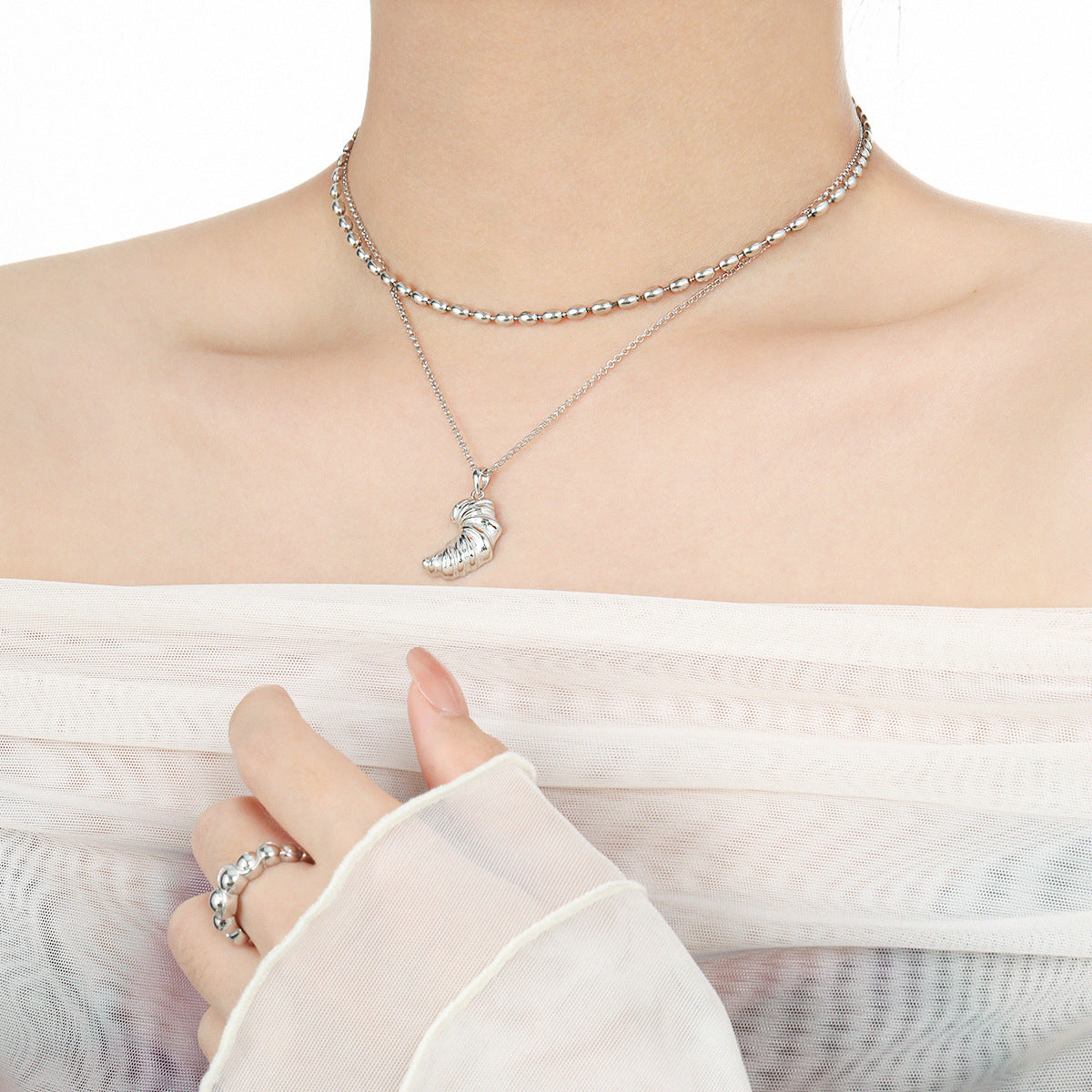 Soleil Croissant 925 Sterling Silver Pendant Necklace