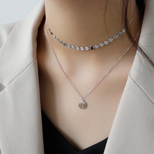 Wafer Double Layer 925 Sterling Silver Necklace