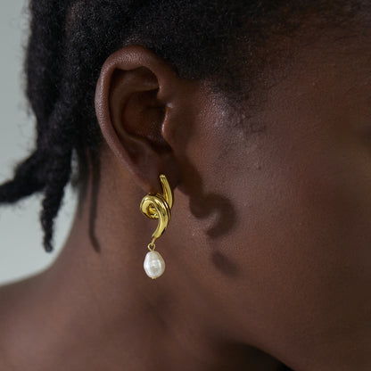 Delara Curl Knot — 999 Sterling Silver Pearl Earrings