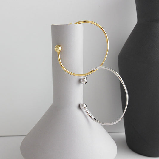 Hanna - Minimal Gold Beads 925 Sterling Silver Open Bangle