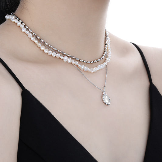 Negar Ovarl White Shell 925 Sterling Silver Necklace