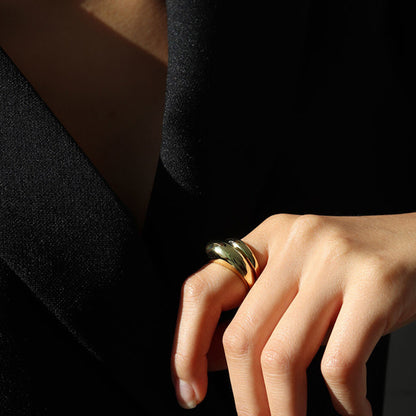 fashion personality geometric exaggeration elliptical smooth S925 pure silver ring for women