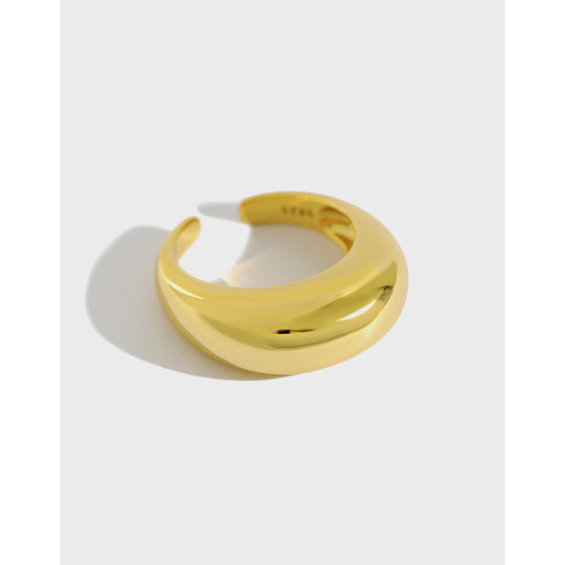fashion personality geometric exaggeration elliptical smooth S925 pure silver ring for women