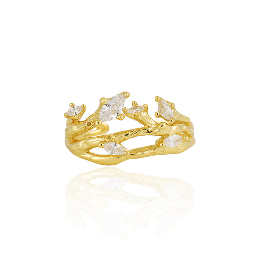 Naaz -  Irregular CZ Tree Branch 925 Sterling Silver Adjustable Ring
