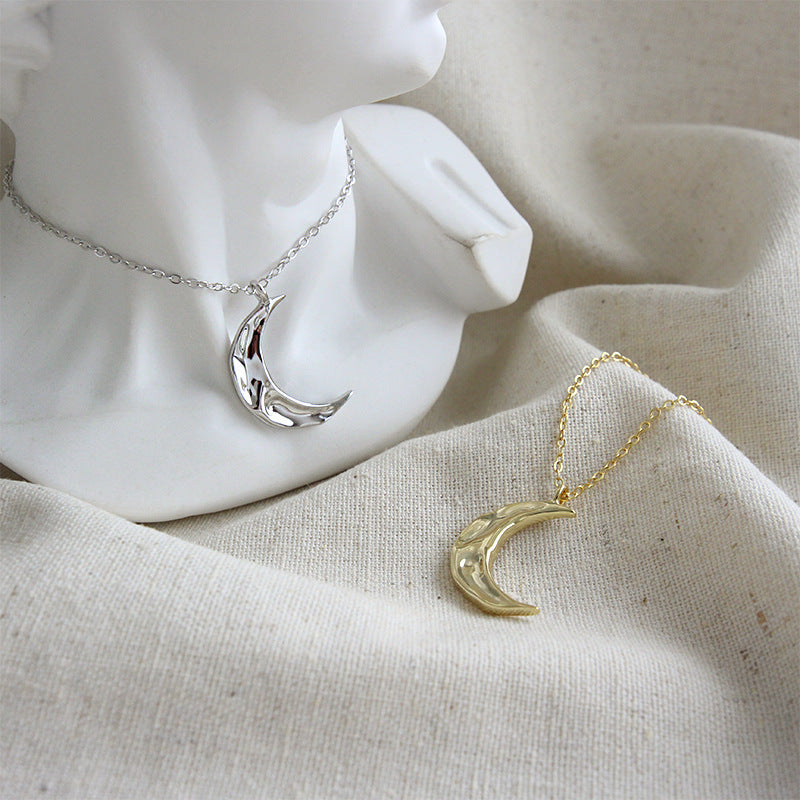 Irregular Crescent Moon 925 Sterling Silver Necklace