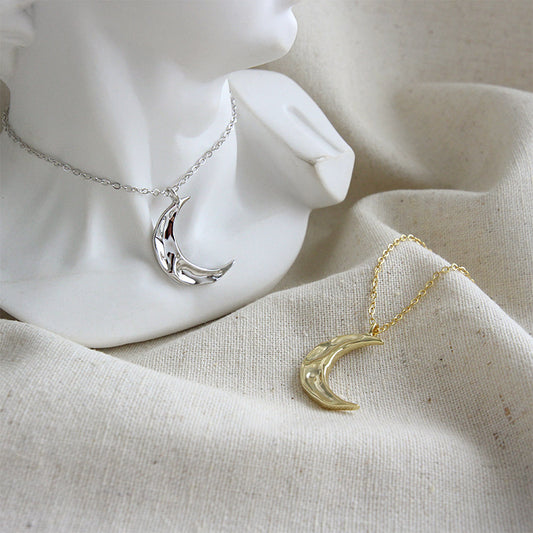 Irregular Crescent Moon 925 Sterling Silver Necklace