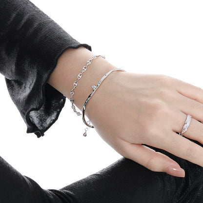 Irregular CZ Wave 925 Sterling Silver Open Bangle