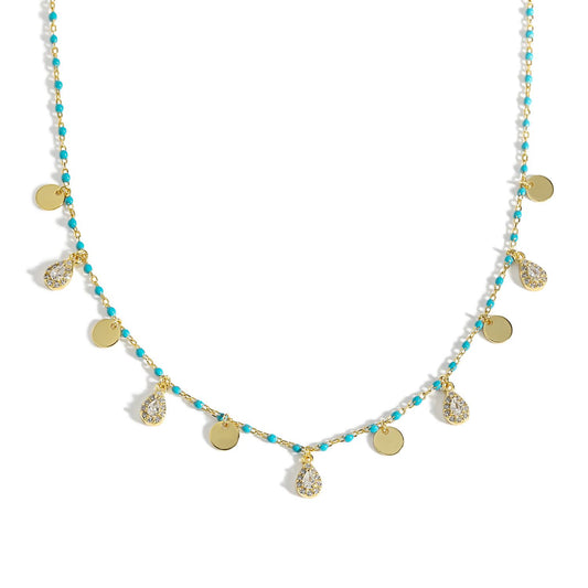 Blue Waterdrop CZ 925 Sterling Silver Blue Enamel Necklace