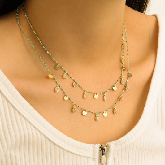 Blue Waterdrop CZ 925 Sterling Silver Blue Enamel Necklace