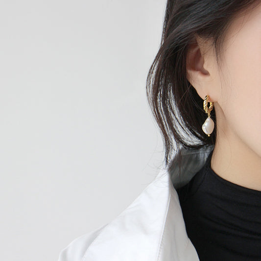 Carla Pearls Silver Hoop Earrings