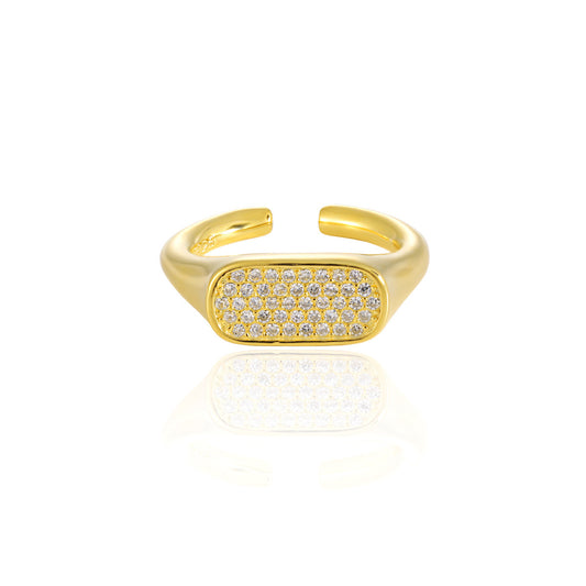 Irregular Rectangle Micro Setting CZ 925 Sterling Silver Adjustable Ring
