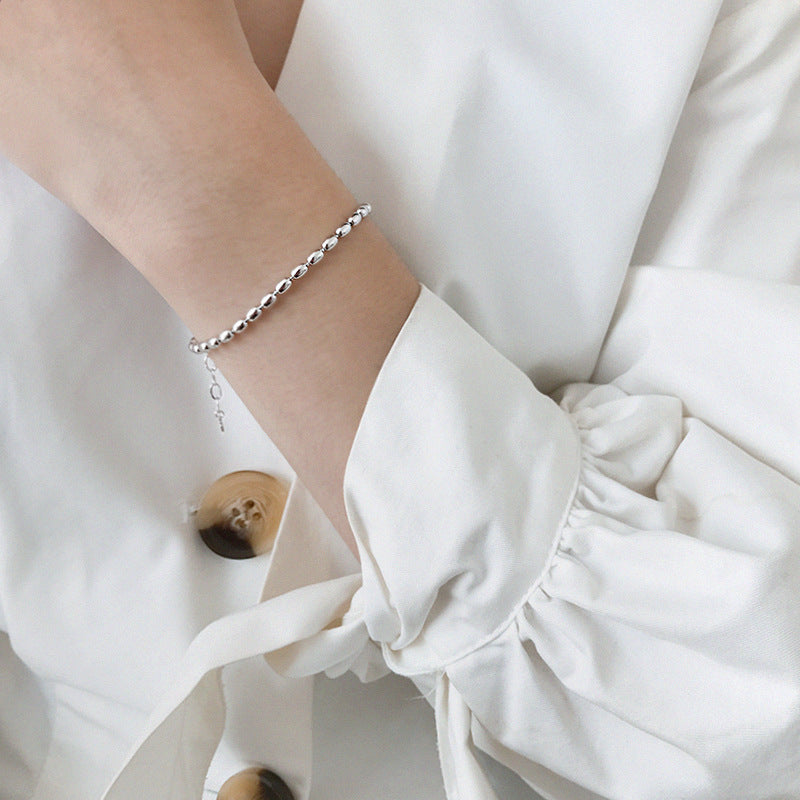 Olive bead chain silver bracelet