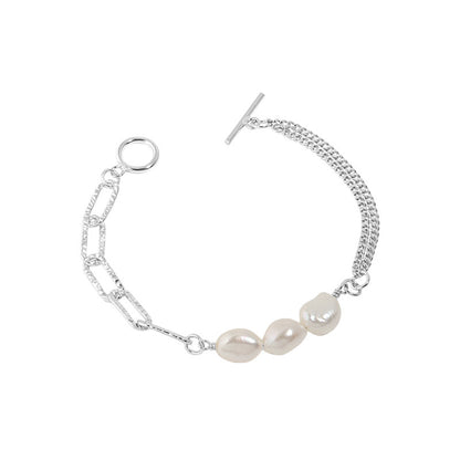 Asal-  Hollow Chain Baroque Natural Pearl 925 Sterling Silver Bracelet