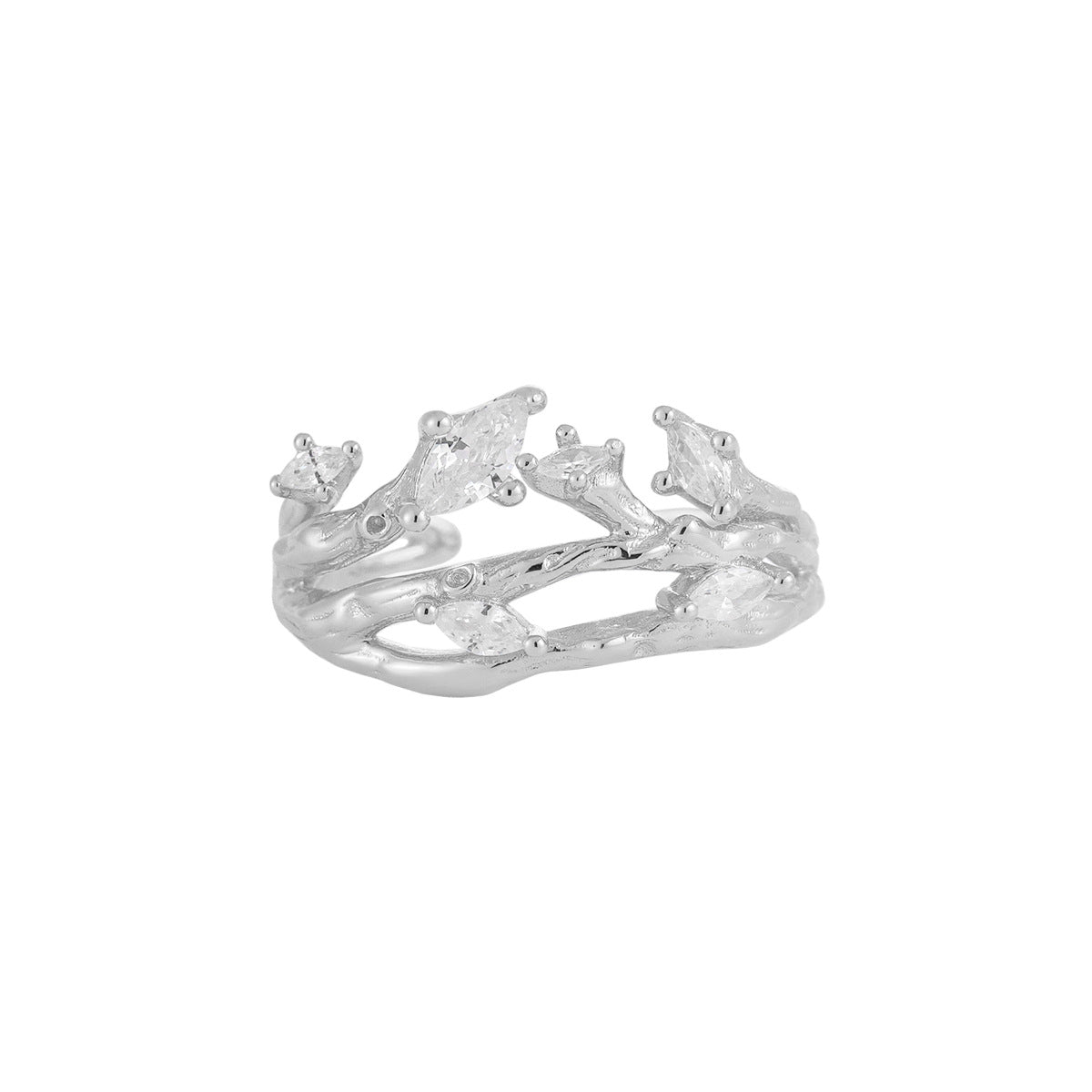 Naaz -  Irregular CZ Tree Branch 925 Sterling Silver Adjustable Ring