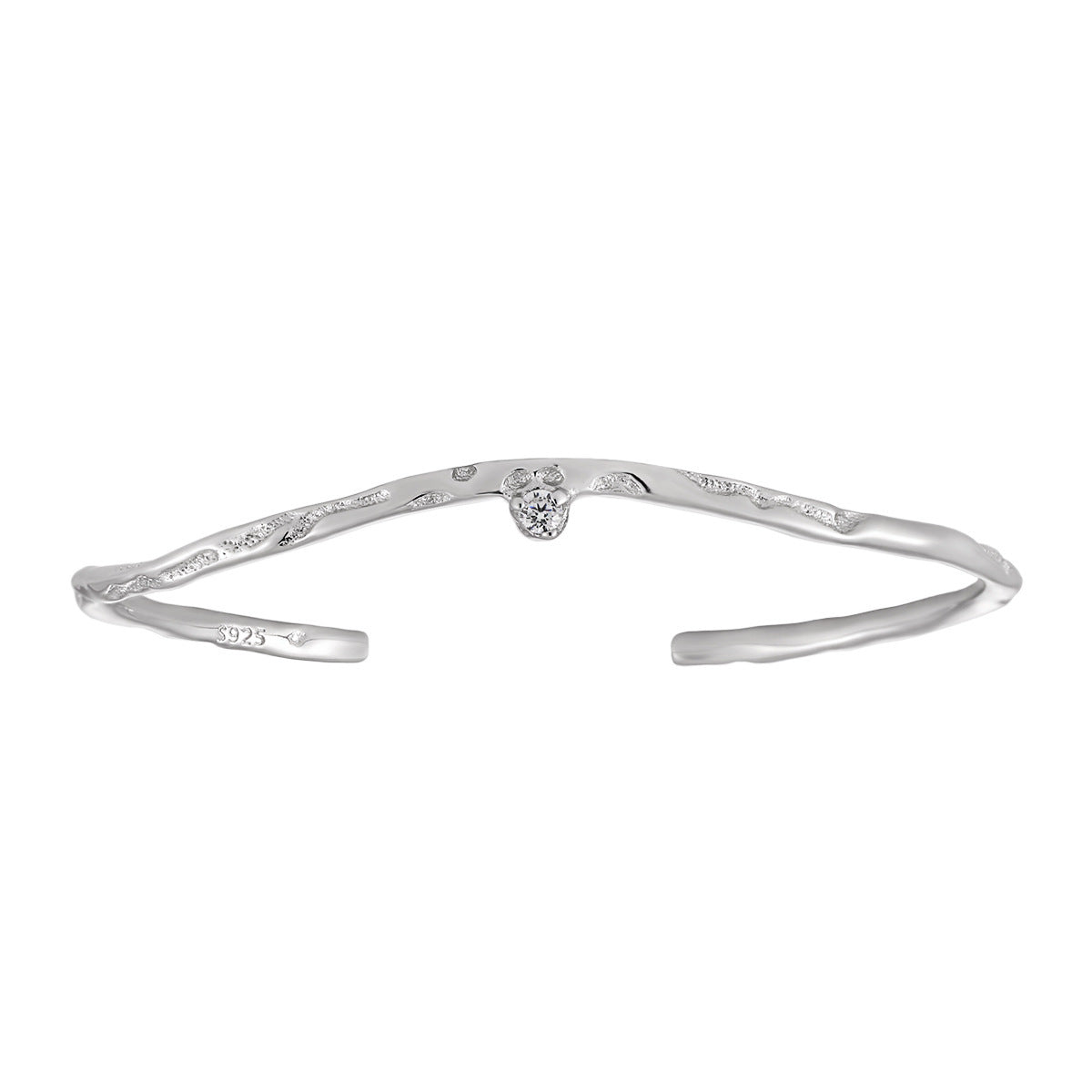 Irregular CZ Wave 925 Sterling Silver Open Bangle