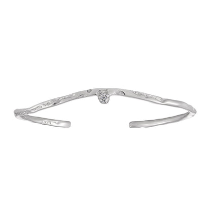 Irregular CZ Wave 925 Sterling Silver Open Bangle