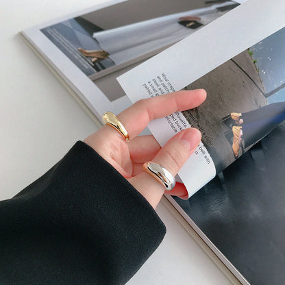 fashion personality geometric exaggeration elliptical smooth S925 pure silver ring for women