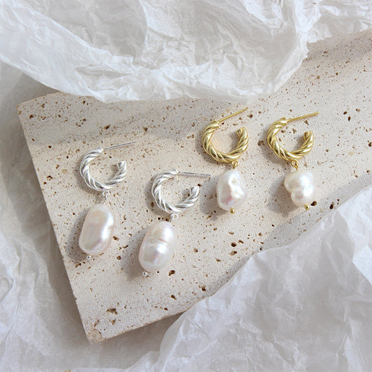 Carla Pearls Silver Hoop Earrings