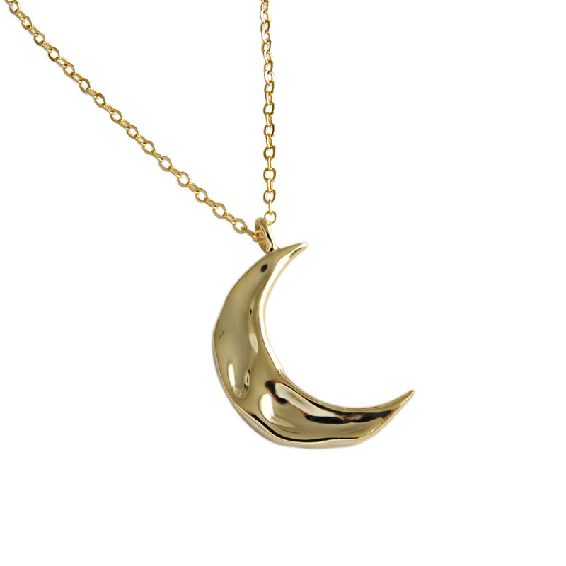 Irregular Crescent Moon 925 Sterling Silver Necklace