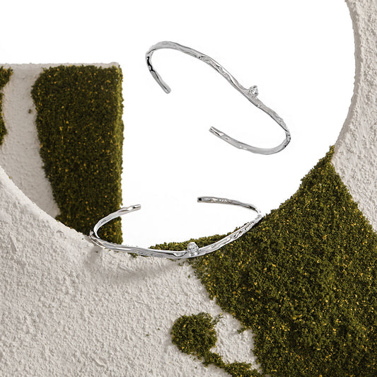 Irregular CZ Wave 925 Sterling Silver Open Bangle
