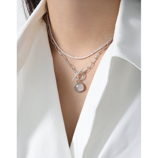 Crystal OT Hollow Chain 925 Sterling Silver Necklace