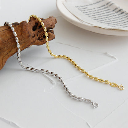 Olive bead chain silver bracelet