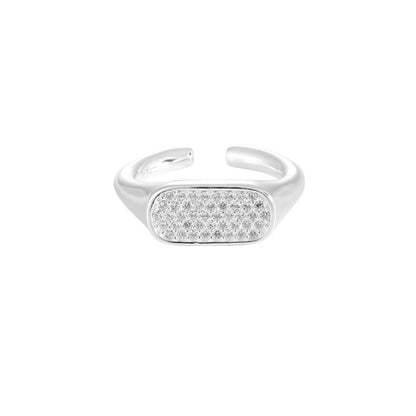 Irregular Rectangle Micro Setting CZ 925 Sterling Silver Adjustable Ring