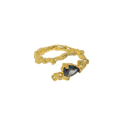 Maar Black Waterdrop Silver Ring