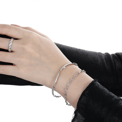 Irregular CZ Wave 925 Sterling Silver Open Bangle
