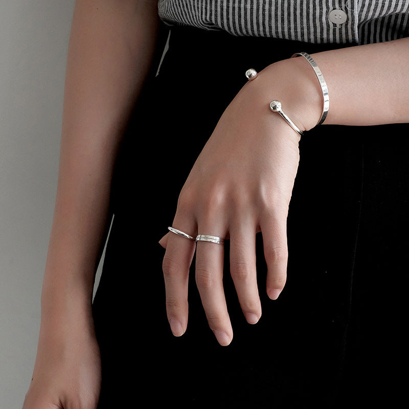 Hanna - Minimal Gold Beads 925 Sterling Silver Open Bangle