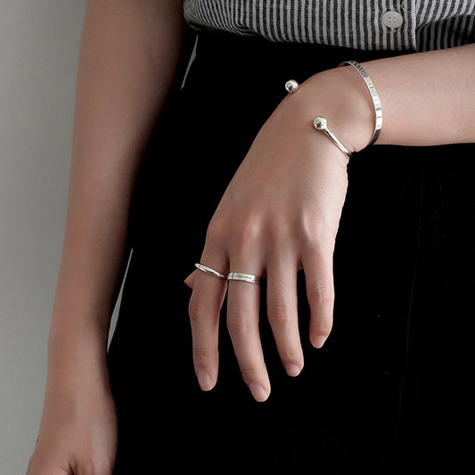 Hanna - Minimal Gold Beads 925 Sterling Silver Open Bangle