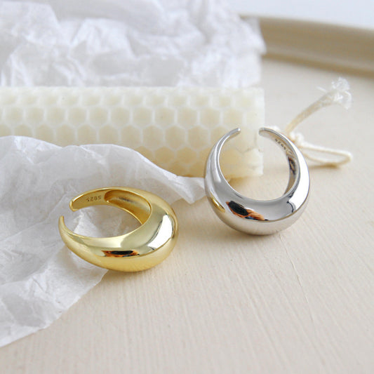 fashion personality geometric exaggeration elliptical smooth S925 pure silver ring for women