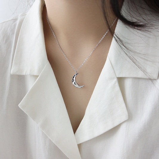 Irregular Crescent Moon 925 Sterling Silver Necklace